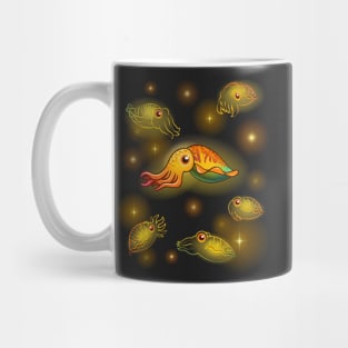 Glowing golden cuttlefish under deepsea Mug